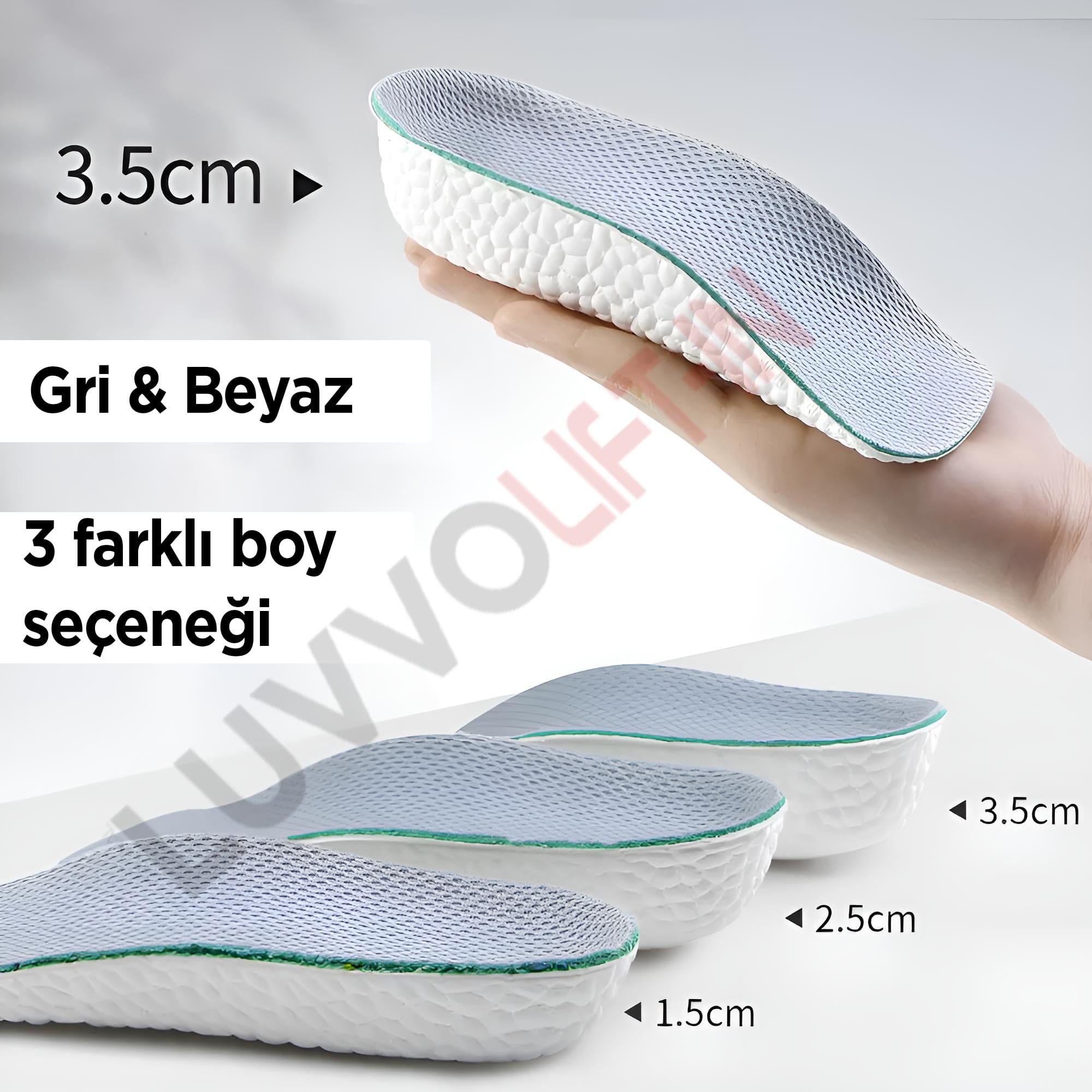 Get Luvvo Gri & Beyaz - 1 Çift / 1.5 cm LuvvoLIFT-IN Memory Foam Tabanlıklar