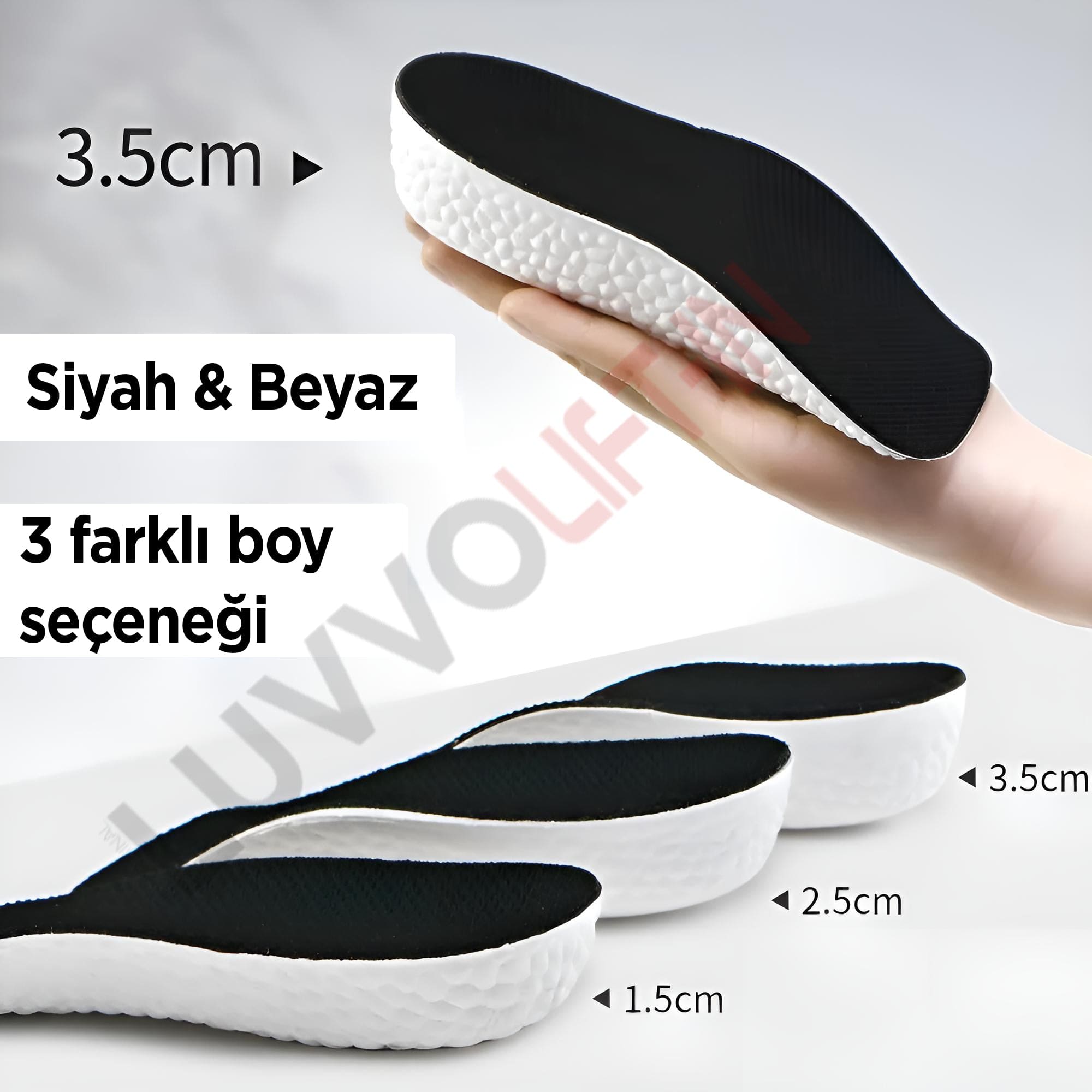 Get Luvvo Siyah & Beyaz - 1 Çift / 1.5 cm LuvvoLIFT-IN Memory Foam Tabanlıklar